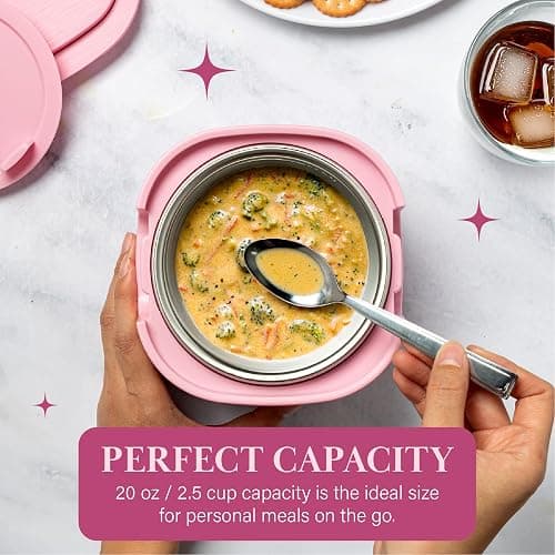 Paris Hilton Electric Lunch Warmer, 20-Ounce Stainless Steel Portable Food Container With Sealing Lid, Removable 2.5-Cup Inner Dish, Gingham Front Design, Pink thumbnail 4