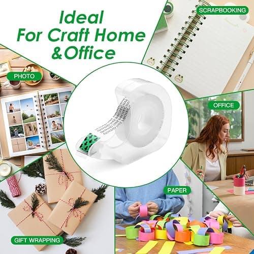 Double Sided Tape, Light Duty Permanent Tape with Dispenser, Narrow Width, Translucent, 4 Pack, 1/2 x 300 inches, Double Stick Tape for Crafts, Arts Projects, Gifts Wrapping, Office School Supplies. thumbnail 7