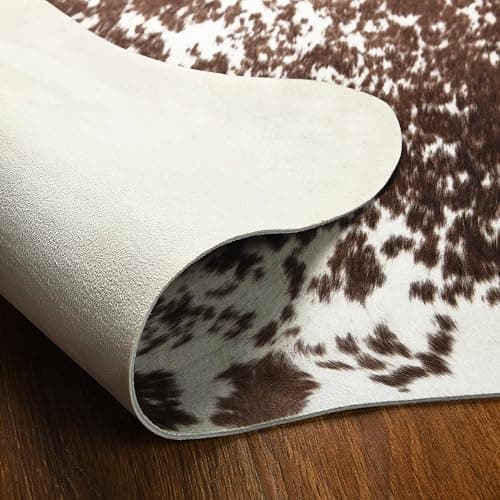 BENRON Cowhide Rug 3x4ft Area Rug Ultra-Thin Cow Hide Rug Non Slip Cow Print Rugs for Bedroom Table Topper Wall Decor Cute Animal Rug Western Faux Leather Carpets,Coffee thumbnail 5