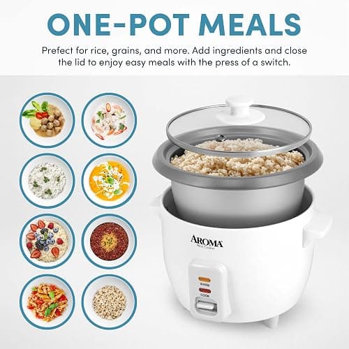 AROMA® Rice Cooker, 3-Cup (Uncooked) / 6-Cup (Cooked), Small Rice Cooker, Oatmeal Cooker, Soup Maker, Auto Keep Warm, 1.5 Qt, White, ARC-363NG thumbnail 4