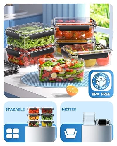 KEMETHY 7 Cup Food Storage Containers with Lids, 6 Pack Plastic Food Containers, BPA Free Meal Prep Containers Reusable, Freezer Microwave Dishwasher Safe, Includes Labels & Pen thumbnail 7