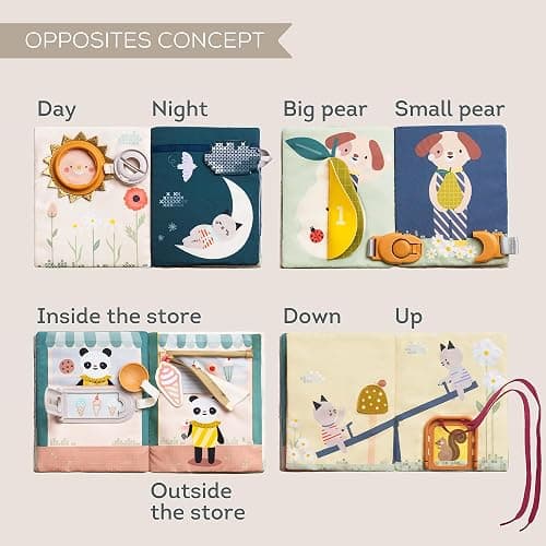 Taf Toys Busy Book for Toddlers 1-3, Montessori Quiet Activity Book with 15 Activities - Opposites Concepts - Ideal Toddler Busy Book for 1 Year Old - Boy Toys Girl Birthday Gift thumbnail 4