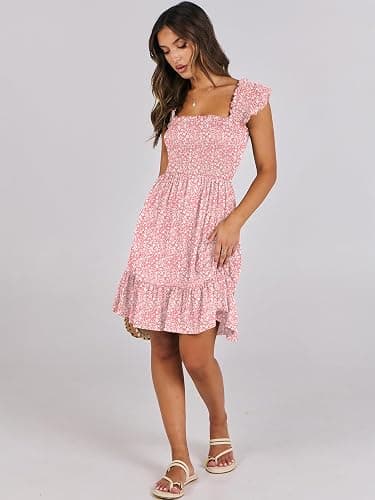 ANRABESS Women's Summer Casual Sleeveless Square Neck Dress 2026 Smocked Ruffle Backless Boho Beach Cute Teen Short Sundress thumbnail 7