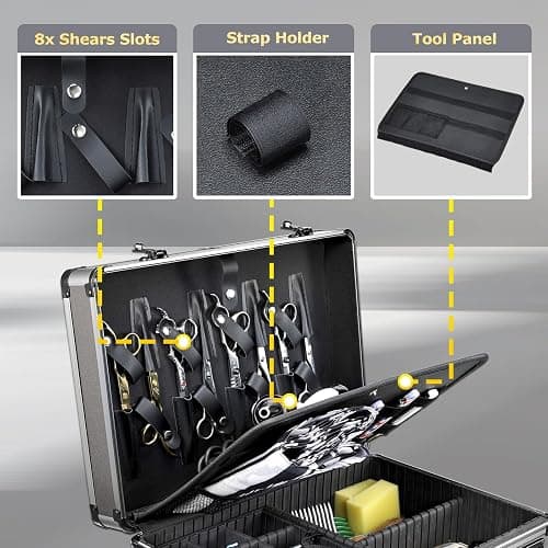 Yueieoun Professional Barber Case with Barber Clipper Tray Organizer, 6 Adjustable Clipper Slots & 8 Shear Holders, Portable Barber Carrying Case for Hair Tools & Supplies with Combo Locks thumbnail 4