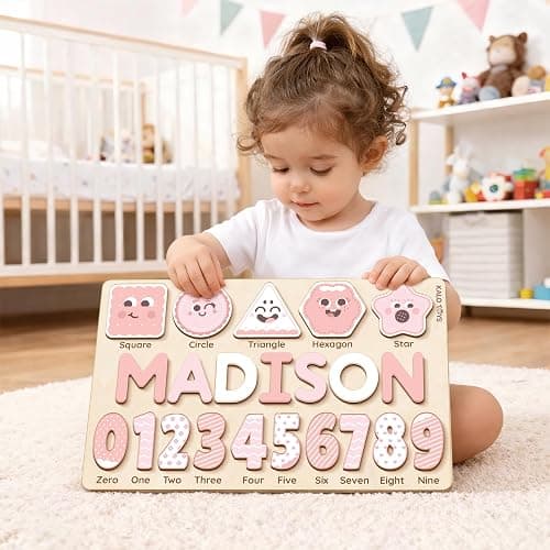Personalized Name Puzzle for Toddlers 1-3, Custom Wooden Name Puzzle with Numbers and Shapes, 18 Art Sets, More Than Any Other, Baby Name Puzzle, Personalized Baby Gifts thumbnail 8