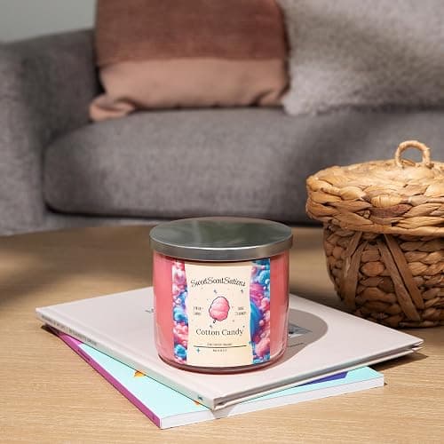 SweetScentSations Cotton Candy Candle with Gift Box Included- 3 Wick Candles - Large Candle with Strong Scented Ideal Pink Candles for Home Scented, Extremely Cute. thumbnail 7