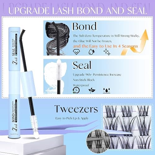 Lash Clusters Kit Wispy Eyelash Extension Kit Natural Lash Extension Kit CC Curl Cluster Eyelash Extensions DIY Individual Lashes Kit Eyelash Clusters Kit with Bond and Seal Tweezers by Vanssymunlin - D-Lightweight thumbnail 7