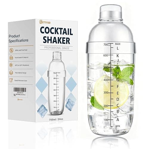 BETTFOR Plastic Cocktail Shaker with Measuring Scale 24oz (700ml), Leak-Proof & Shatter-Resistant Drink Mixer for Bartending, Protein Shakes, Iced Coffee & Milk Tea - Image 1