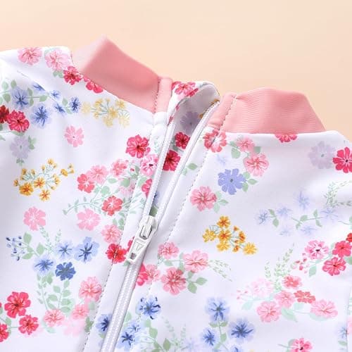 Infant Baby Swimsuit Girl Long Sleeve UPF 50+ Sun Protection One-Piece Rash Guard with Hat Zipper Bathing Suit thumbnail 5
