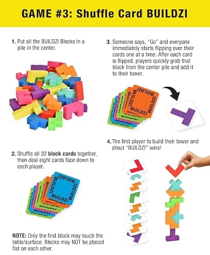 BUILDZI by TENZI - The Fast Stacking Building Block Game for The Whole Family - 2 to 4 Players Ages 6 to 96 - Plus Fun Party Games for up to 8 Players thumbnail 8