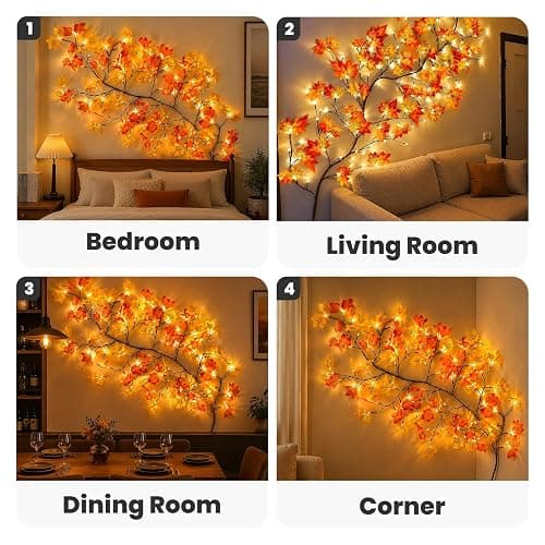 Fall Garland with Lights,48 LEDs Autumn Maple Leaf Lights with USB Powered | Fall Decor String Lights for Bedroom Wall Decor, Thanksgiving & Halloween & Christmas Decorations for Home Indoor, 3.9FT thumbnail 6