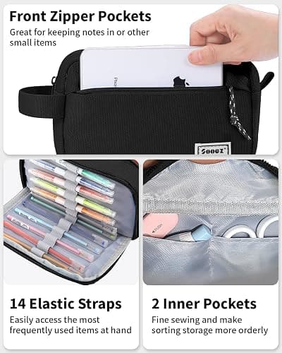 Sooez Big Capacity Pencil Case, Upgraded Canvas Pencil Pouch Large Pencil Bag Organizer, Separate Compartments Easy Grip Handle, Aesthetic Supply for School Teens Adults, Pink Pen Case - Canvas Pink thumbnail 4