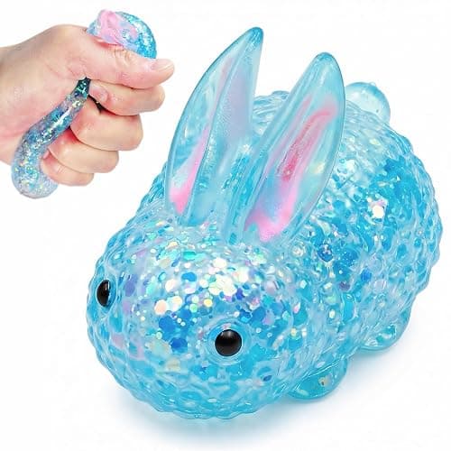Cute Blue Squishy Bunny Sugar Stress Balls Fidget Toys Easter Basket Stuffers, Soft Glitter Bunny Animal Sugar Stress Ball Squeeze Toy for Kids, Fun Sensory Gifts for for Kids Boys Party Favors - Image 1