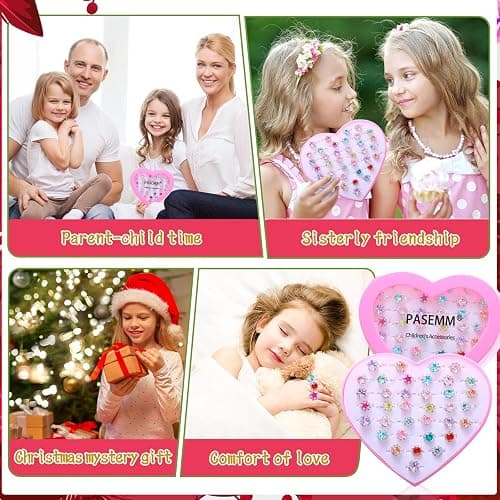 PASEMM 36pcs Little Girl Rhinestone Gem Rings,Adjustable,Random Color Style Diamond Kids Play Rings in Box,Pretend Play and Dress Up Rings for 4-12 Year Old Girl Birthday Gifts, 3 4 5 6 7 8 9 10 11 12 thumbnail 4