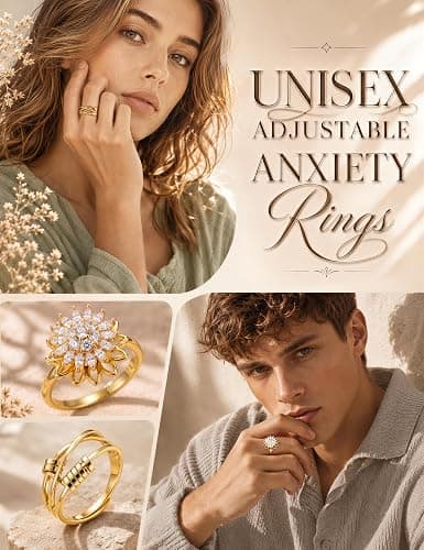 Florideco 14K Gold Plated Fidget Ring for Women Adjustable Spinner Ring Set | Stainless Steel Spinner Band, Hypoallergenic Stress Relief, Butterfly ,Clover thumbnail 7