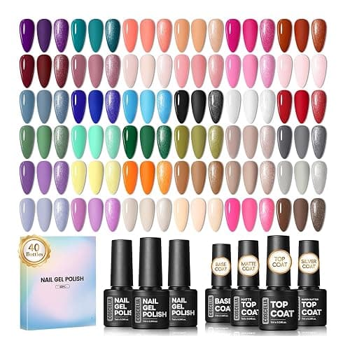 COSCELIA 40PCS Gel Nail Polish Set, 36 Winter Colors Gel Polish Set with Glossy Matte Sliver Top Base Coat Nude Red Brown Blue All Seasons Colors Nails Valentines Day Gifts for Women Teens Girls - Image 1