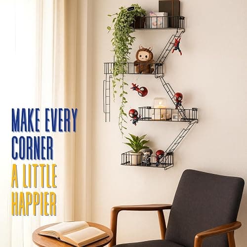 KOTIJOKI 4 Tier Fire Escape Wall Shelf – New York Decorative Floating Shelf – Wall Art Ladder Shelf – Black Metal Trinket Shelves for Bedroom, Home, Office, Storage and Display - Giftable Option thumbnail 2