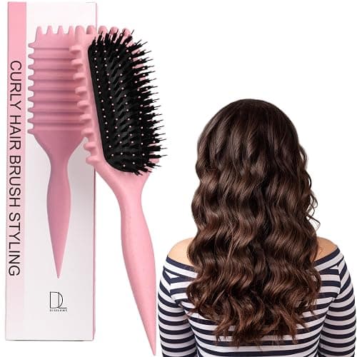 Digilams Curly Hair Brush | Curl Defining Brush, Detangle & Boar Bristle Hair Brush | Bounce Curl Brush, Define Curls Brush | Perfect Hairbrushes for Women and Girls (Pink) - Image 1
