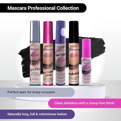 Prosa Mascara Professional Collection for Amplified Volume Complete Lash Length Deep Ebony Shade and Enduring All-Day Glamour Pack of 5 thumbnail 2