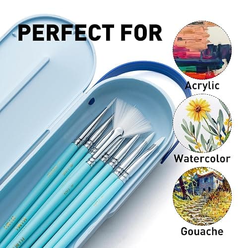 HIMI Paint Brushes Set 8 Pcs for Acrylic Oil Gouache/Watercolor Paint, Interesting Designed Nice Gift for Art hobbyist Beginners Artists (Blue,8Pcs) thumbnail 6