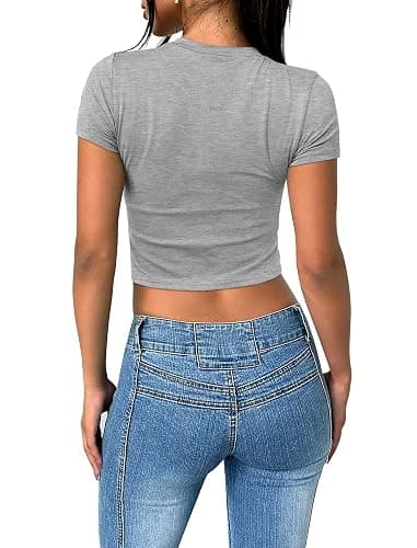 SAMPEEL Crop Tops for Women Summer Trendy Tight Tshirts 2024 Slim Fit thumbnail 6
