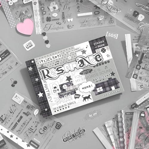 20 Sheets Black & White Sticker Book for Scrapbooking, Transparent English Phrase Stickers - Matte & Glossy Finishes, Aesthetic Word Quote Stickers for Scrapbook, Journal, Water Bottle, Card Making thumbnail 3