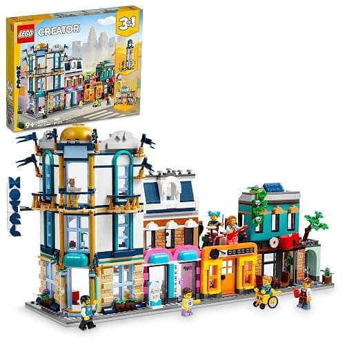 LEGO Creator 3 in 1 Main Street Building Toy Set, Features a Toy City, Art Deco Building, Market Street, Hotel, Café, Music Store and 6 Minifigures, Endless Play Possibilities for Kids, 31141 - Image 1