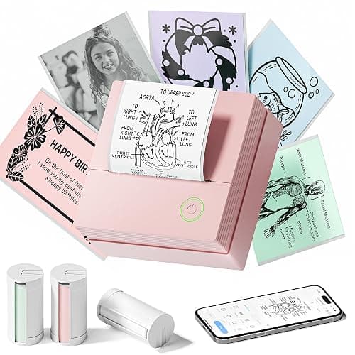 TYPONOS Sticker Printer, PM290 Mini Printer, Bluetooth Sticker Maker Machine with 3 Rolls Paper, Portable Print Pod for Study Notes, Journal, Lists, Pictures, DIY Gifts for School Office Home, Pink - Image 1