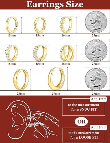 8 Pairs Gold Hoop Earrings Set for Women, 14K Gold Plated Stackable Gifts | Lightweight Hypoallergenic, CZ, Multiple Style Piercing, Comfortable for Daily Wear, Endless Jewelry thumbnail 4