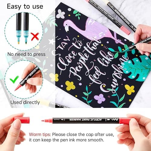 Shuttle Art 60 Colors Dual Tip Acrylic Paint Markers, Brush Tip and Fine Tip Acrylic Paint Pens for Rock Painting, Ceramic, Wood, Canvas, Plastic, Glass, Stone, Calligraphy, Card Making, DIY Crafts thumbnail 4