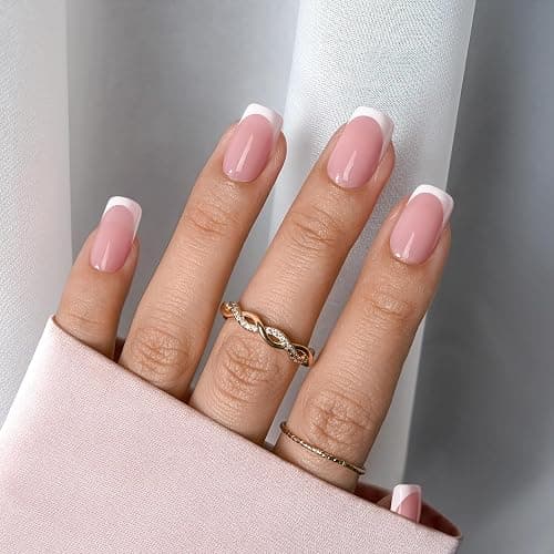 BTArtboxnails XCOATTIPS French Tip Nails - Short Press On Nails, 160 Pcs Pink Square Soft Gel Nail Tips Pre-applied Tip Primer & Base Coat, No Need File False Nails for Gift, 16 Sizes thumbnail 2