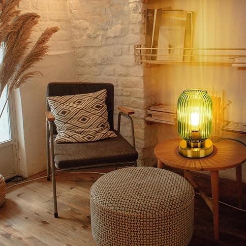 LEDIKON Mid Century Modern Table Lamp, Touch Control & 3 Way Dimmable, Green Glass, Small Gold, Vintage Bedside Lamp for Bedroom, Living Room,Office (Bulb Included) thumbnail 4