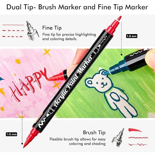 Shuttle Art 48 Colors Dual Tip Acrylic Paint Markers, Brush Tip and Fine Tip Acrylic Paint Pens for Rock Painting, Ceramic, Wood, Canvas, Plastic, Glass, Stone, Calligraphy, Card Making, DIY Crafts thumbnail 4