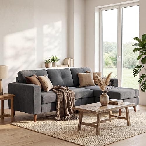 Switdo Ecksofa 3-Sitzer 192 cm Dunkelgrau umkehrbarer Chaiselongue Cord-Optik kompakt für kleine Räume thumbnail 2