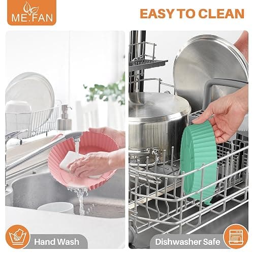 ME.FAN Air Fryer Silicone Liners for 4 to 7 QT [2 Pack] Reusable Air Fryer Basket with Handles & Holes Rose Pink + Light Grey thumbnail 7