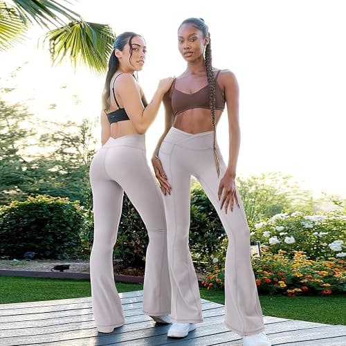 Shgiloo Flared Leggings Women - Yoga Pants with Pockets Crossover High Waisted Tummy Control, Workout Flared Trousers Women thumbnail 3