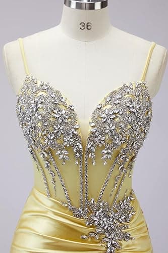 Satin Crystal Homecoming Dresses 2026 for Teens V Neck Mermaid Short Prom Dresses Corset Pleated Cocktail Dress thumbnail 5
