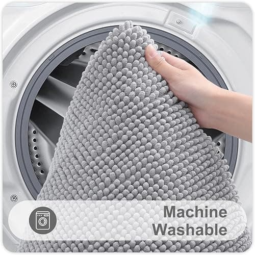 Kitinjoy Non Slip Chenille Bath Mat, Extra Soft Bathroom Mat, Super Absorbent Fluffy Bath Mats for Bathroom, Machine-Washable Quick Dry Bath Rug Foot Mat, 16"x24", Grey thumbnail 7