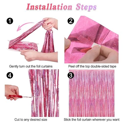 2 Pack Glitter Pink Backdrop, 3.28 FT x 7.05 FT Birthday Party Decorations, Laser Pink Fringe Curtains Foil Streamer Tinsel, Pink Curtains Photo Backdrop Happy Birthday Backdrop thumbnail 4