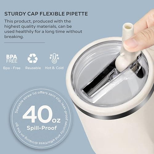 2 Pcs Stanley Lid Replacement 40 Oz,Flip Straw Reusable Stanley Cup Lids Spill Proof 40oz, H2.0 Quencher Protour Tumbler, Spill Proof Cover, Spill-Proof Design, Quencher Cup Accessories - CREAM thumbnail 6