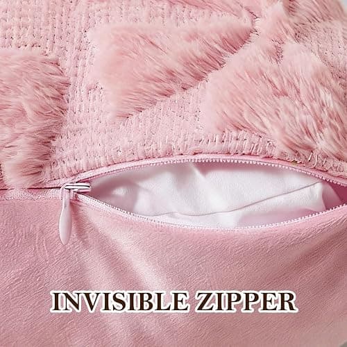 HEIFAM Pink Bow Throw Pillow Covers 18x18in, Pink Throw Pillow Cases Set of 4, White Bow Pillow Covers Decorations Faux Fur Soft, Bowknot Preppy Stuf Pillowcovers for Holiday Sofa Couch Home Decor thumbnail 4