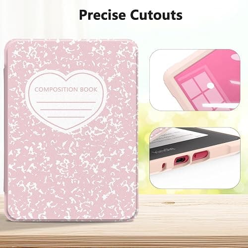 E NET-CASE Case for 7'' All-New Kindle Paperwhite & Kindle Colorsoft 2024/2025,Clear Back Shell Durable PU Leather Cover with Auto Sleep Wake,Love Notebook Pink thumbnail 5