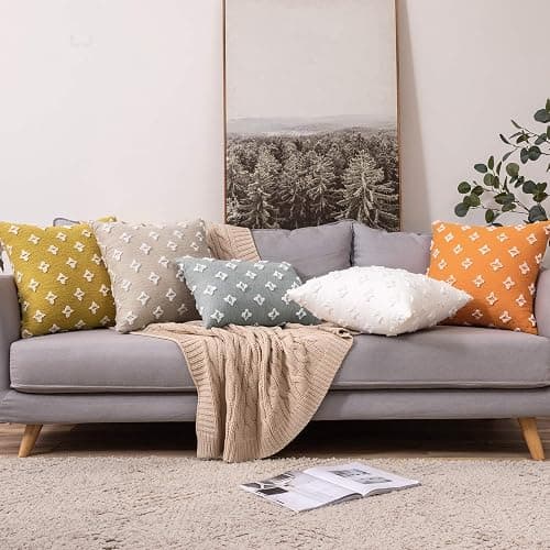 MIULEE Set of 2 Decorative Throw Pillow Covers Rhombic Jacquard Pillowcase Soft Square Christmas Cushion Case for Cute Couch Sofa Bed Bedroom Living Room, 18x18 Inch, White thumbnail 8