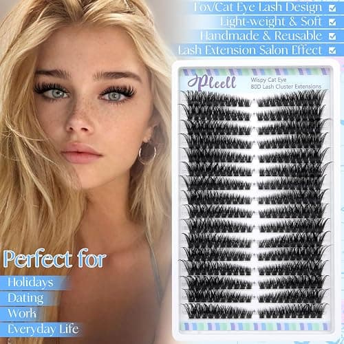 Pleell Lash Clusters 320 Pcs Individual Lashes Clusters 7-16 MM Cat Eye Wispy Eyelash Clusters D Curve 80D Cluster Eyelash Extensions Easy DIY Lash Extension at Home thumbnail 4