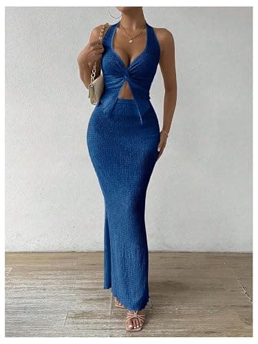 SOLY HUX Women's Two Piece Outfits Twist Front Halter Cami Tops and Skirt Summer Set thumbnail 5