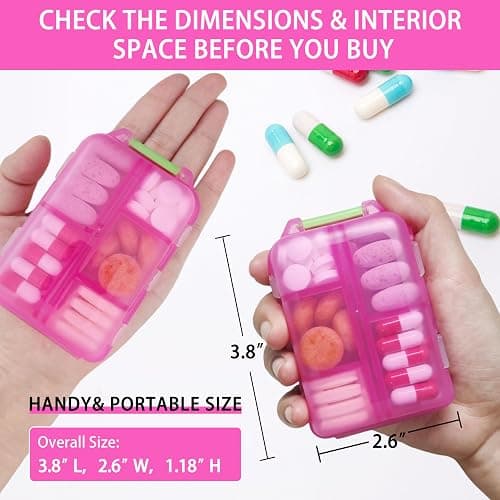 Pill Organizer with 161 Medicine Labels Travel Daily Pill Container Mini Medication Organizer Storage Pill Organizer Pill Case 7 Day (Pink) - Pink - Pill Box with Stickers thumbnail 6