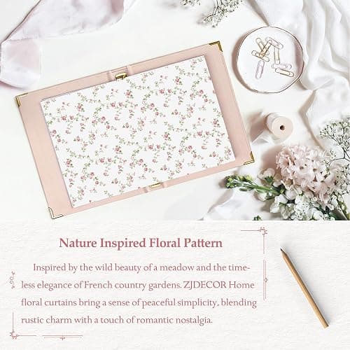 ZJDECOR Vintage Floral Curtains with Lace Sheer Overlay 84 Inch,Pink Flower on White Not-See-Through Sheer Drapes Lace Ruffle Edge,Shabby Chic Window Treatment for Bedroom Living Room,Rod Pocket,Pink thumbnail 9