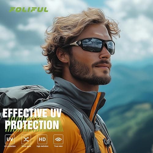 Foliful 3 Pack Polarized Sports Sunglasses for Men, Mens Sunglasses Wrap Around UV Protection for Cycling Fishing Driving thumbnail 2