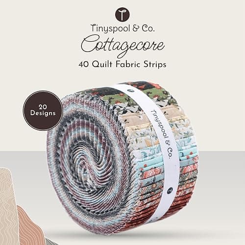 Tinyspool & Co. Jelly Roll Fabric Strips for Quilting, Crafting, and Sewing, 40 Strip Assorted Bundle, Soft Cotton for Blanket, Rug, Upholstery, Home Decor, and Purse Making, Cottagecore thumbnail 2