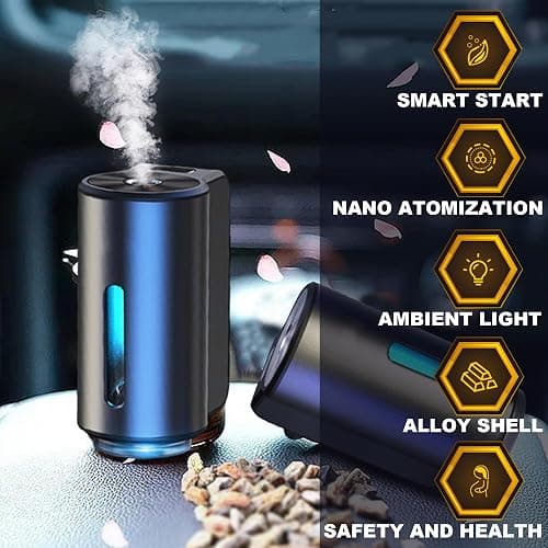 Smart Car Air Freshener, Car Air Freshener Diffuser, Rechargeable Cars Aroma Diffuser, 3 Levels of Adjustable Intelligent Cars Diffuser with 3 Bottles of Cologne thumbnail 2